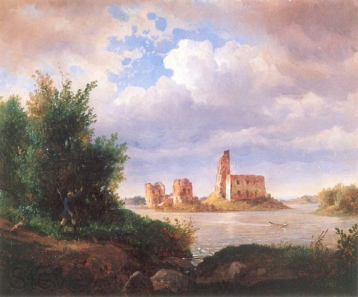 Wojciech Gerson Castle ruins in Trakai near Vilnius. France oil painting art